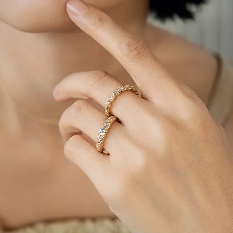 Twisted Full Diamond Stacked Twisted Row Ring