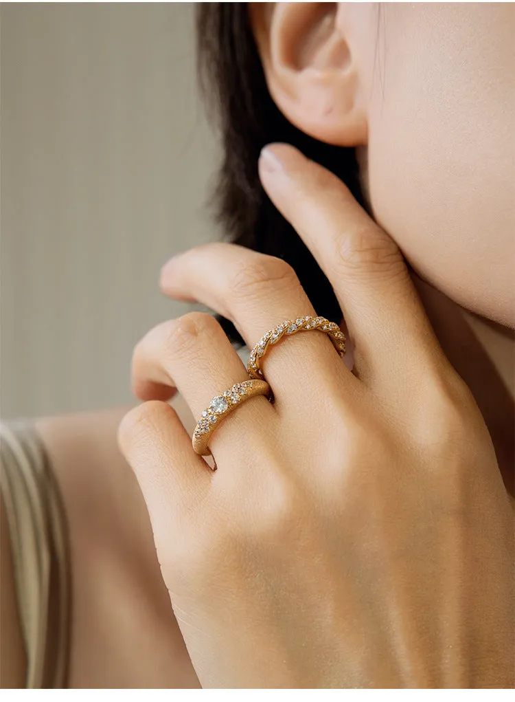 Twisted Full Diamond Stacked Twisted Row Ring