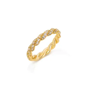 Twisted Full Diamond Stacked Twisted Row Ring