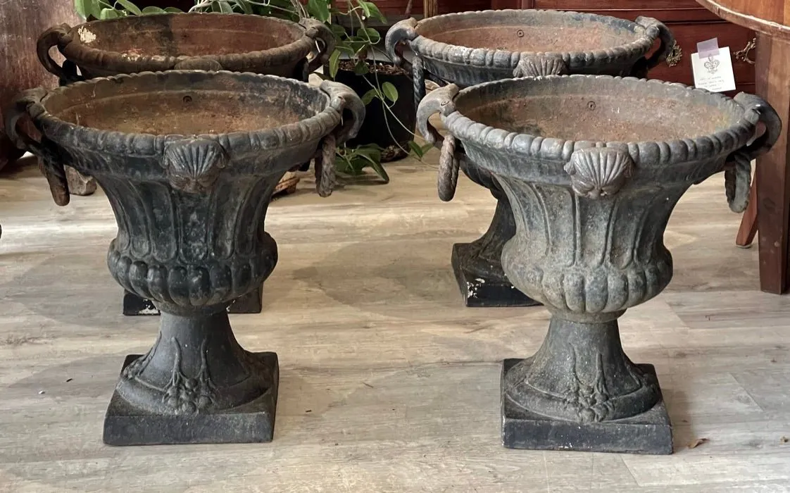 Two Art Deco Urn Form Iron Planters