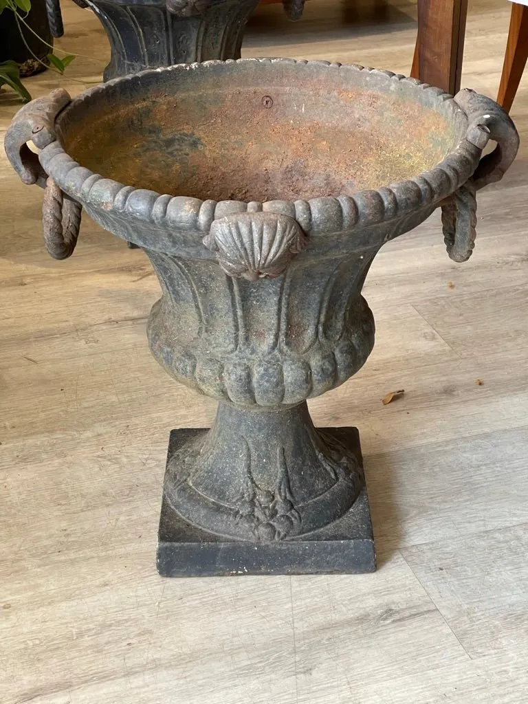 Two Art Deco Urn Form Iron Planters