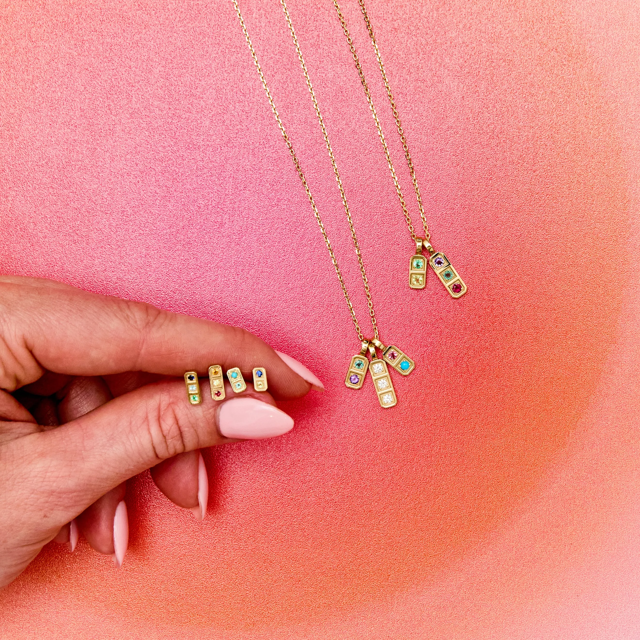 Two Birthstone Tablet Studs