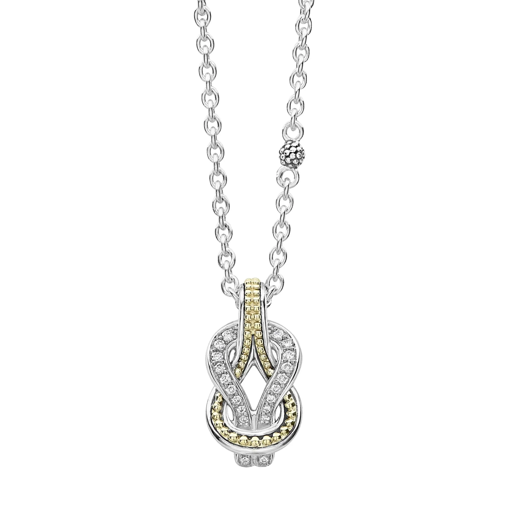 Two-Tone Knot Diamond Pendant Necklace