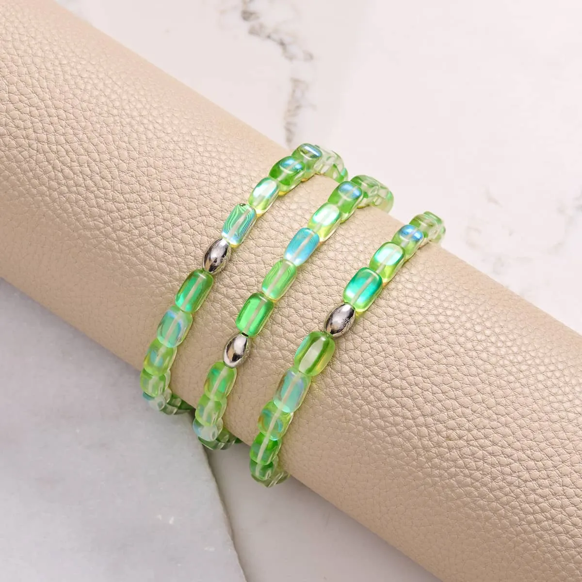 Verdant Moon | .925 Sterling Silver | Galaxy Glass Pebble Bracelet
