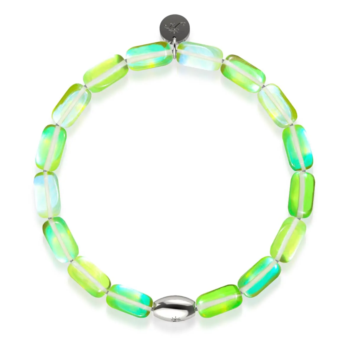 Verdant Moon | .925 Sterling Silver | Galaxy Glass Pebble Bracelet