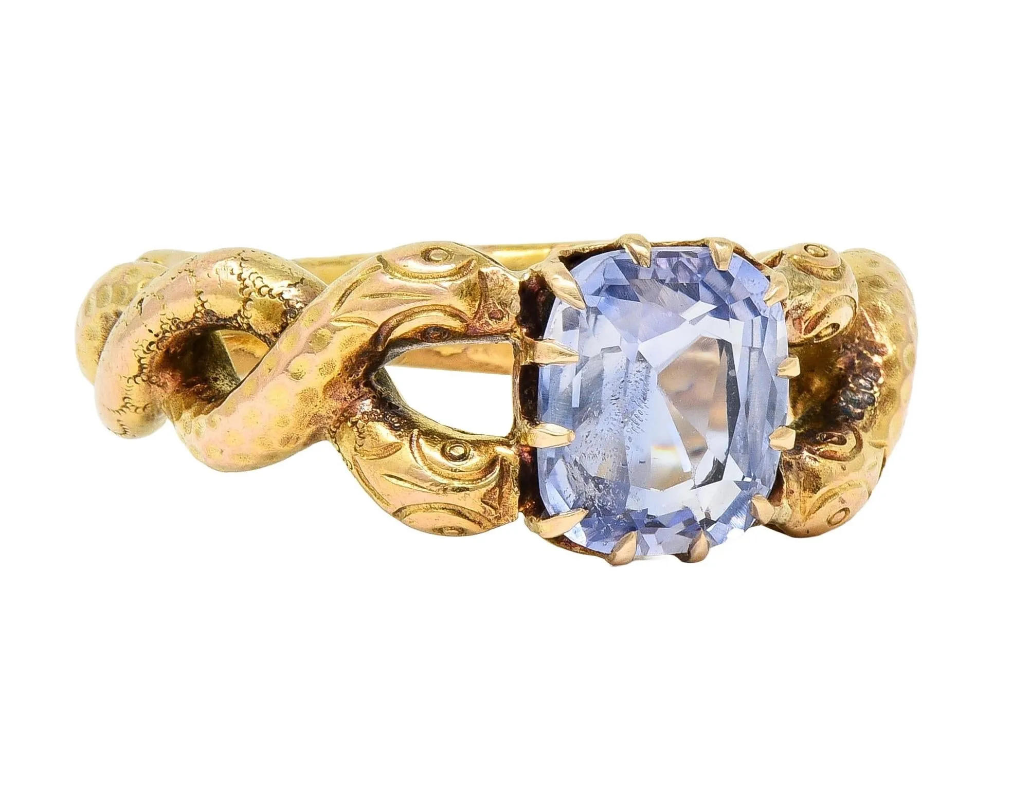 Victorian 1.92 CTW Sapphire 14 Karat Yellow Gold Antique Love Knot Unisex Snake Ring