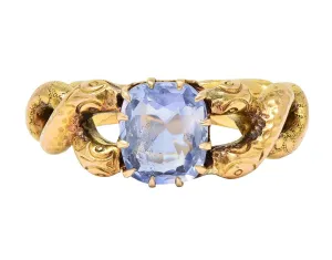 Victorian 1.92 CTW Sapphire 14 Karat Yellow Gold Antique Love Knot Unisex Snake Ring