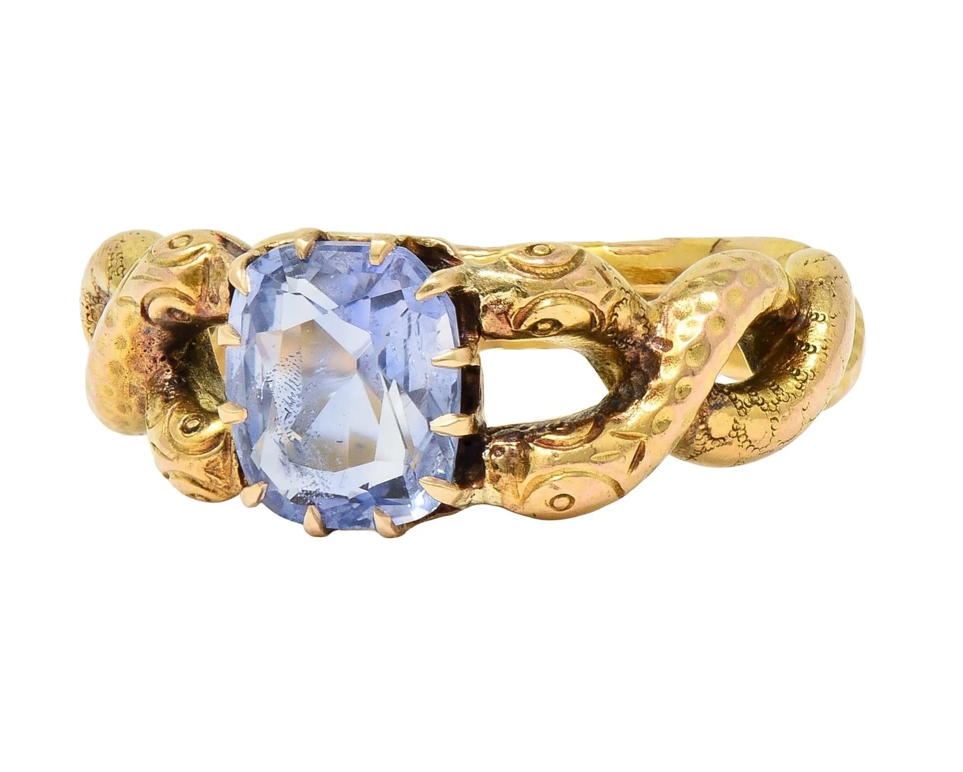 Victorian 1.92 CTW Sapphire 14 Karat Yellow Gold Antique Love Knot Unisex Snake Ring