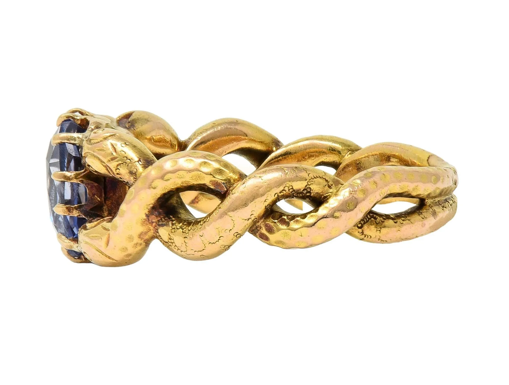 Victorian 1.92 CTW Sapphire 14 Karat Yellow Gold Antique Love Knot Unisex Snake Ring