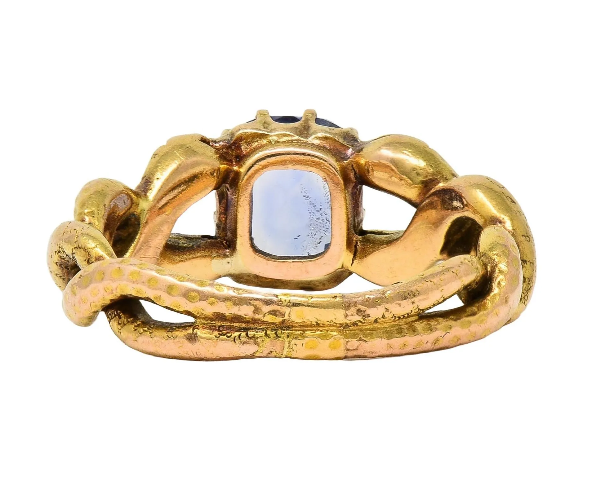 Victorian 1.92 CTW Sapphire 14 Karat Yellow Gold Antique Love Knot Unisex Snake Ring