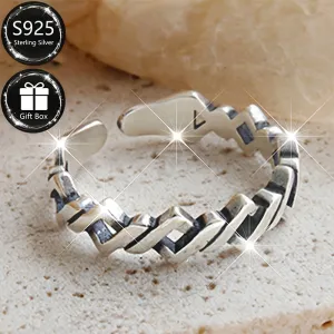 Vintage 925 Silver Adjustable Open Ring Hollow Band Men Women Daily Party Wear