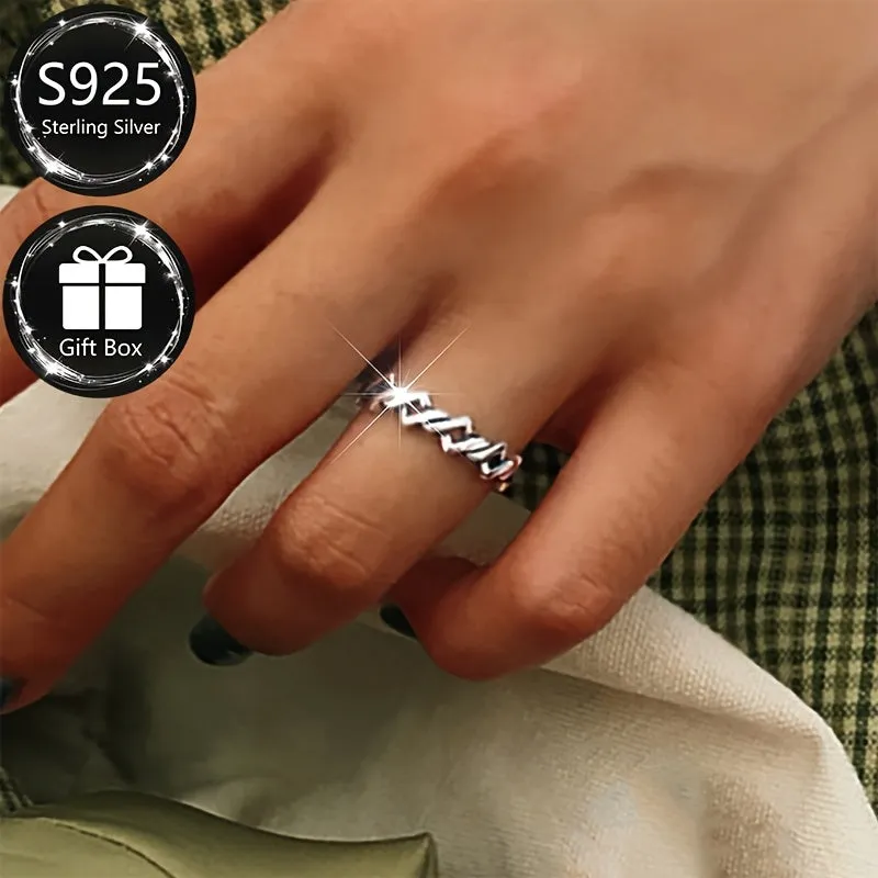 Vintage 925 Silver Adjustable Open Ring Hollow Band Men Women Daily Party Wear