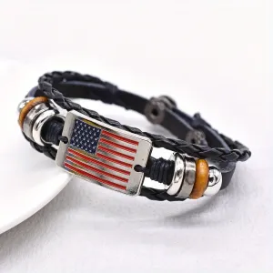 Vintage American Flag Bracelet Buckle Braided