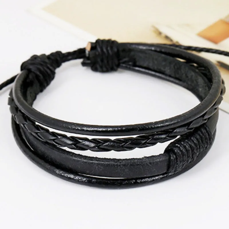 Vintage Braided Cowhide Bracelet Adjustable Student Accessory