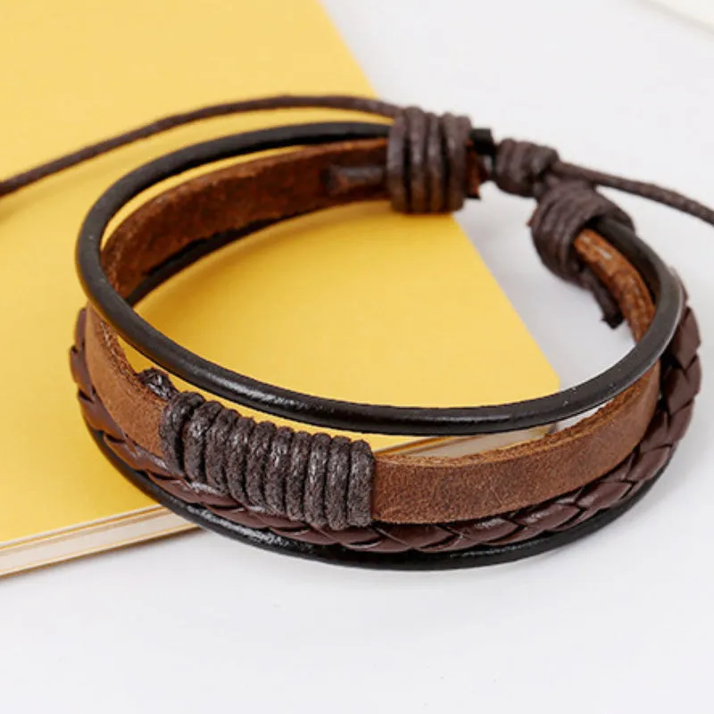 Vintage Braided Cowhide Bracelet Adjustable Student Accessory