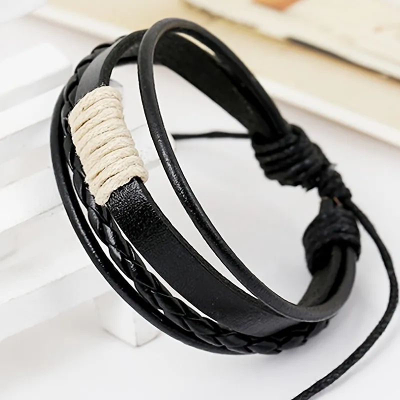 Vintage Braided Cowhide Bracelet Adjustable Student Accessory
