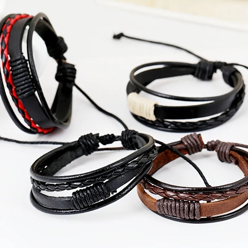 Vintage Braided Cowhide Bracelet Adjustable Student Accessory