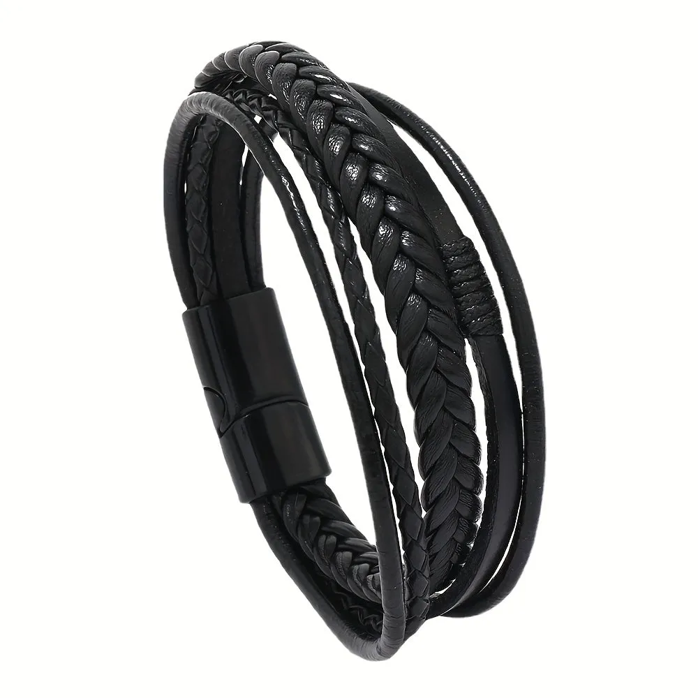 Vintage Braided Men's Leather Bracelet Alloy Magnet Buckle Jewelry Bangle