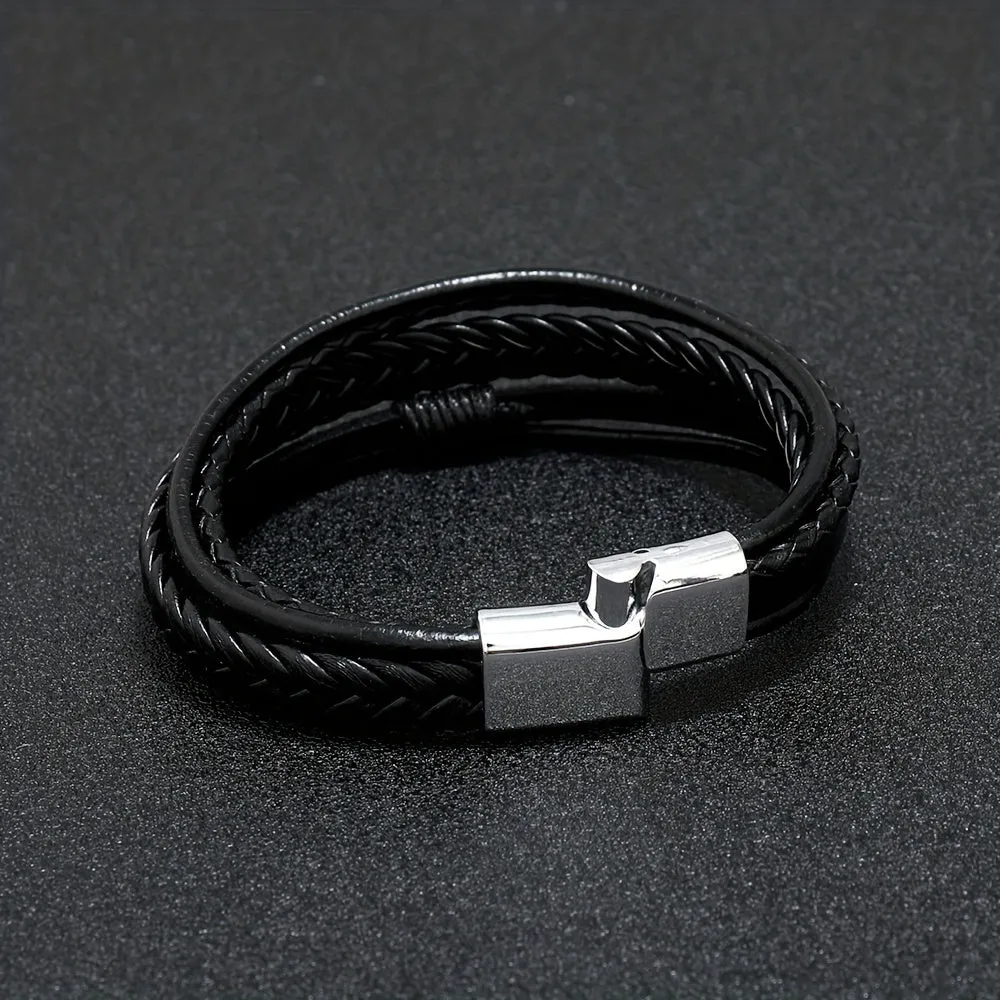 Vintage Braided Men's Leather Bracelet Alloy Magnet Buckle Jewelry Bangle