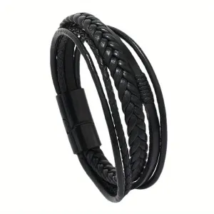 Vintage Braided Men's Leather Bracelet Alloy Magnet Buckle Jewelry Bangle