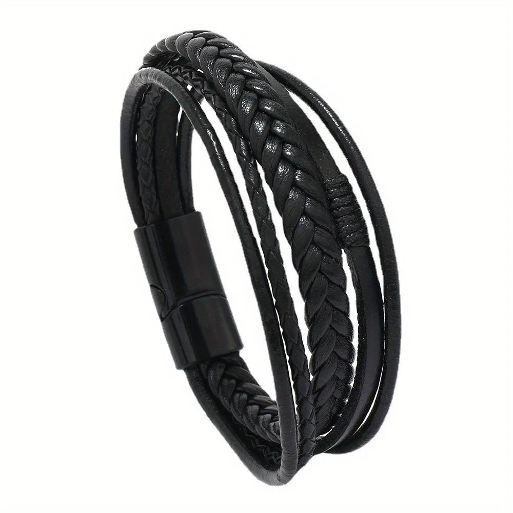 Vintage Braided Men's Leather Bracelet Alloy Magnet Buckle Jewelry Bangle