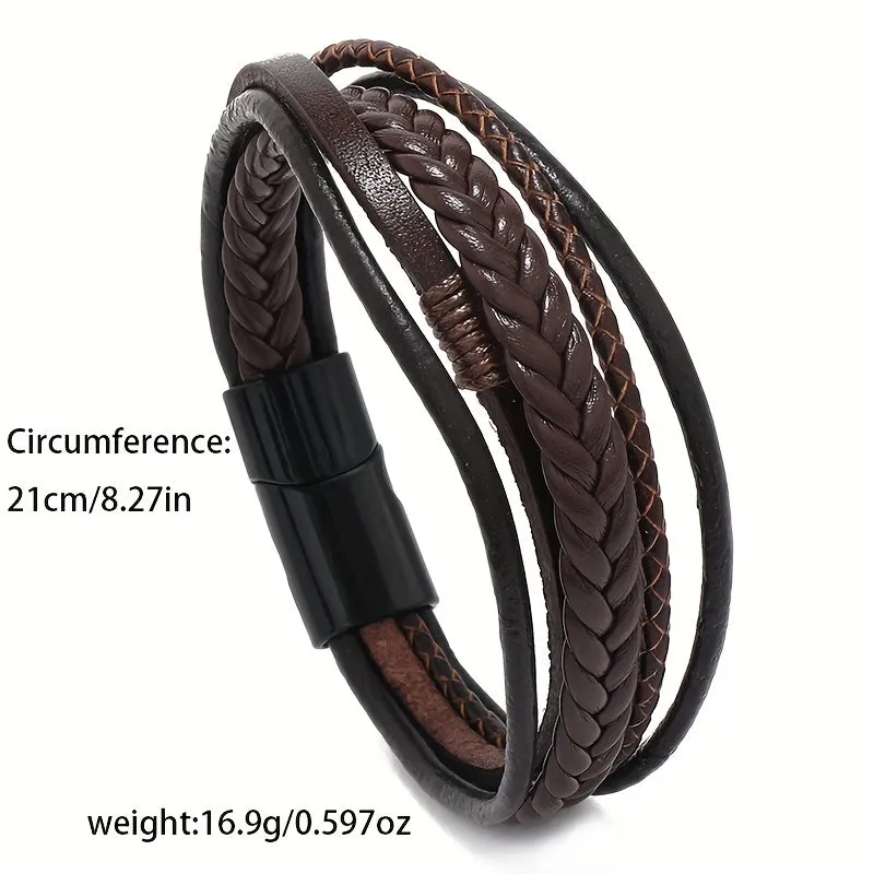 Vintage Braided Men's Leather Bracelet Alloy Magnet Buckle Jewelry Bangle