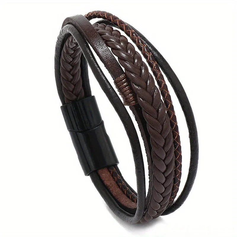 Vintage Braided Men's Leather Bracelet Alloy Magnet Buckle Jewelry Bangle