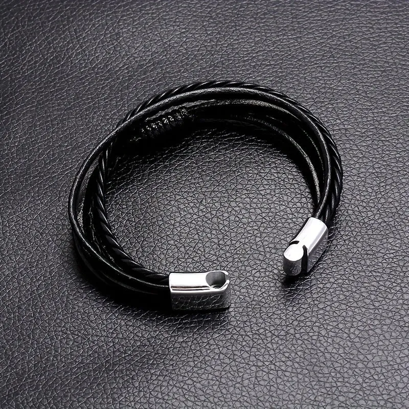 Vintage Braided Men's Leather Bracelet Alloy Magnet Buckle Jewelry Bangle