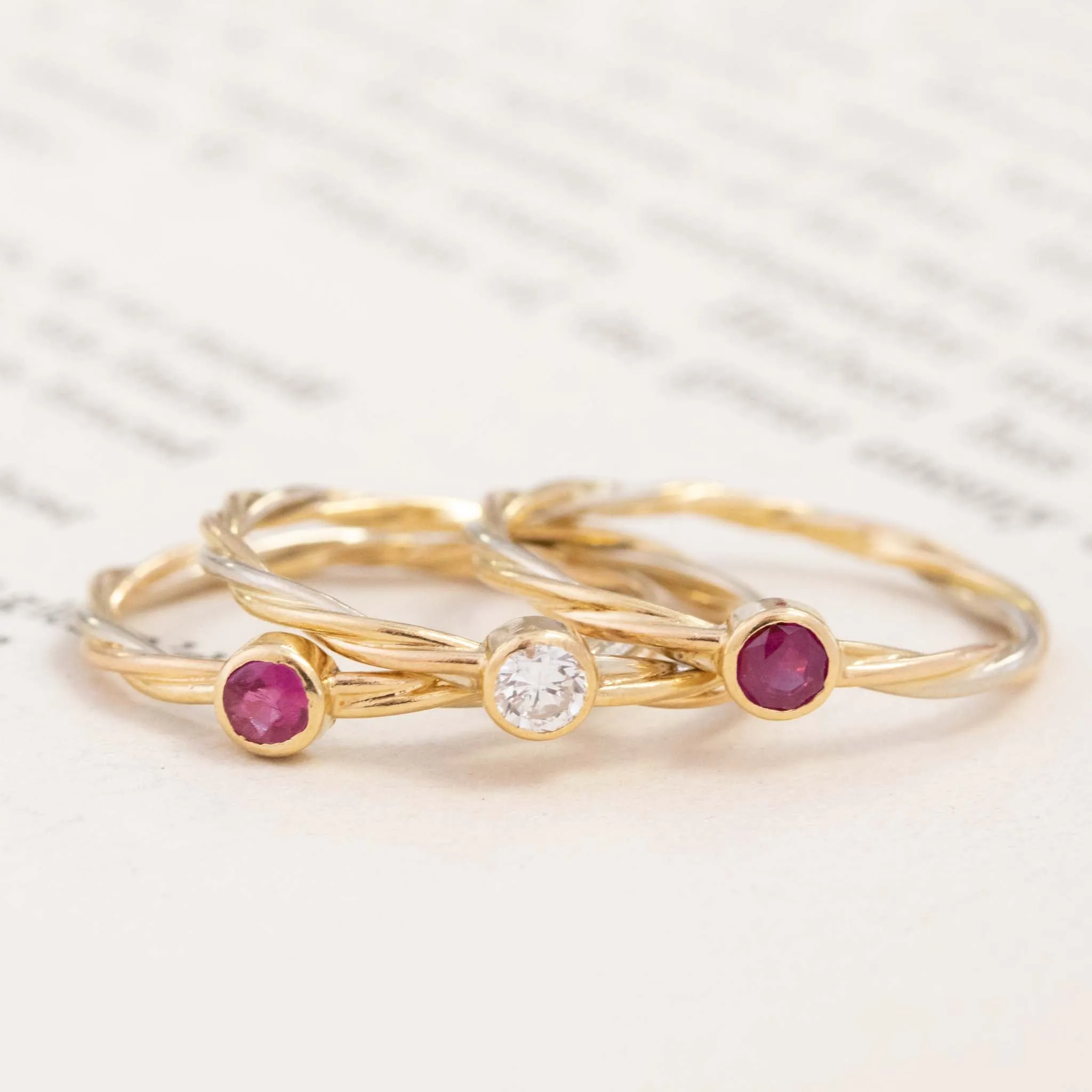 Vintage Diamond & Ruby Triple-Tone Stacker Bands by Cartier
