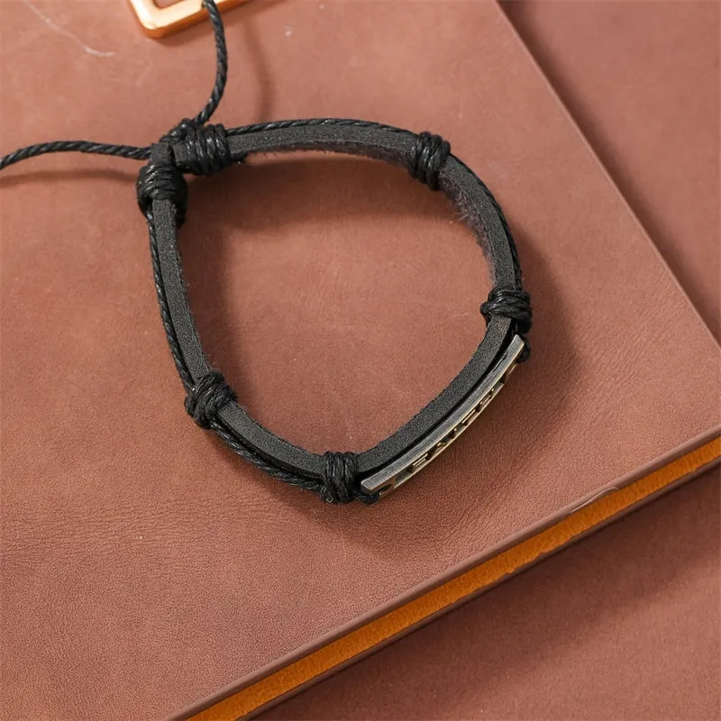 Vintage Men's Leather Bangle Braided Rope Wrap Bracelet