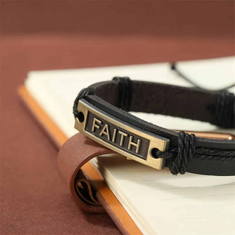 Vintage Men's Leather Bangle Braided Rope Wrap Bracelet