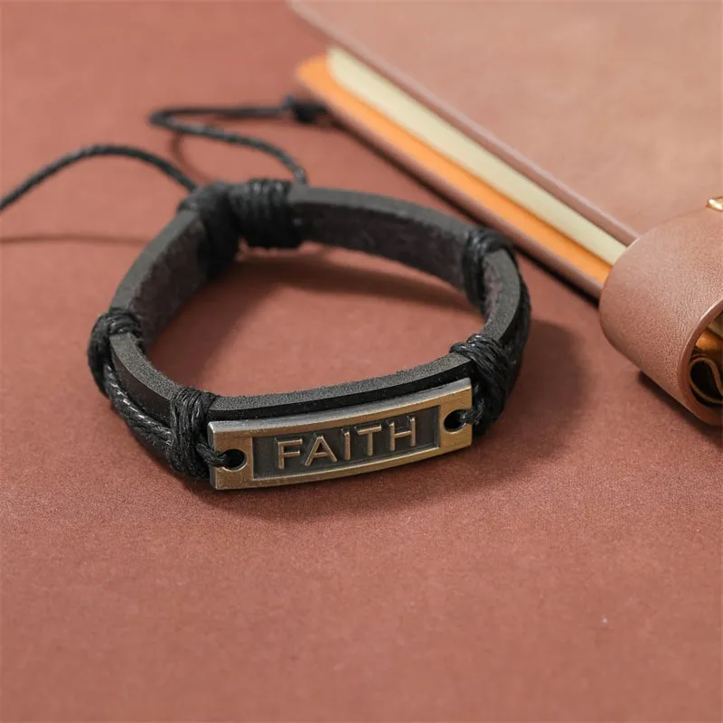 Vintage Men's Leather Bangle Braided Rope Wrap Bracelet
