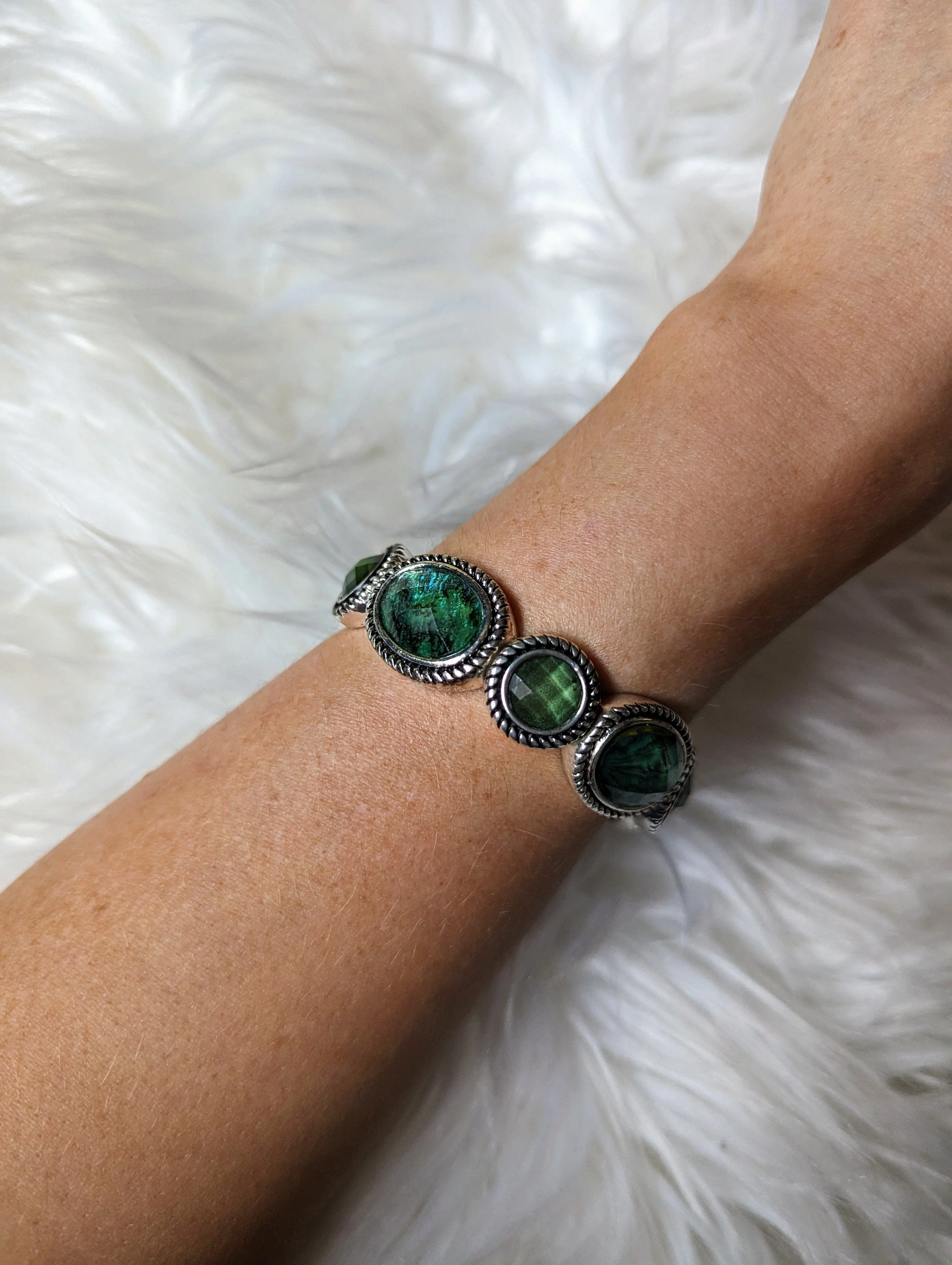 Vintage -  Napier Green Silver Bracelet