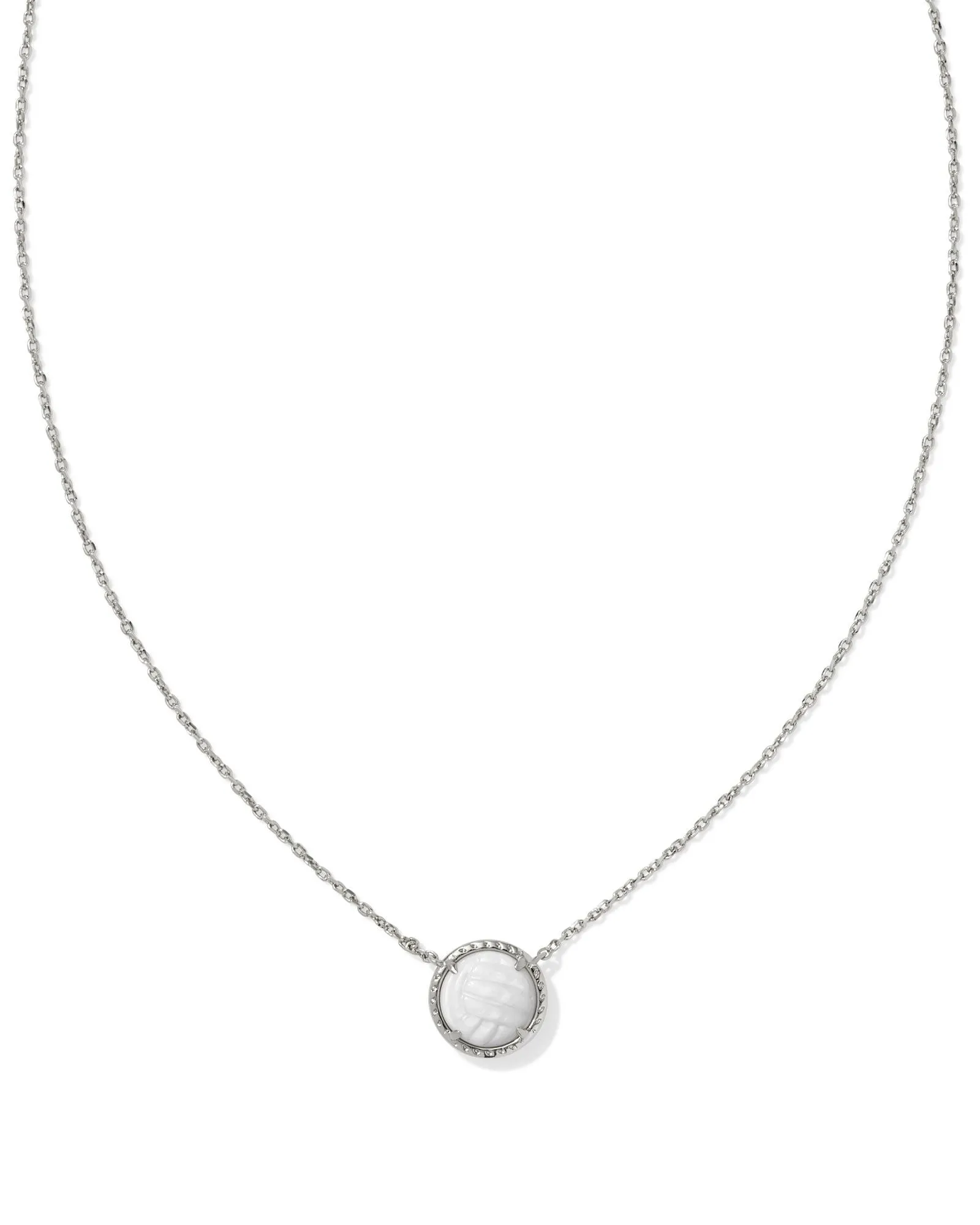 VOLLEYBALL SHORT PENDANT NECKLACE SILVER WHITE MOTHER OF PEARL