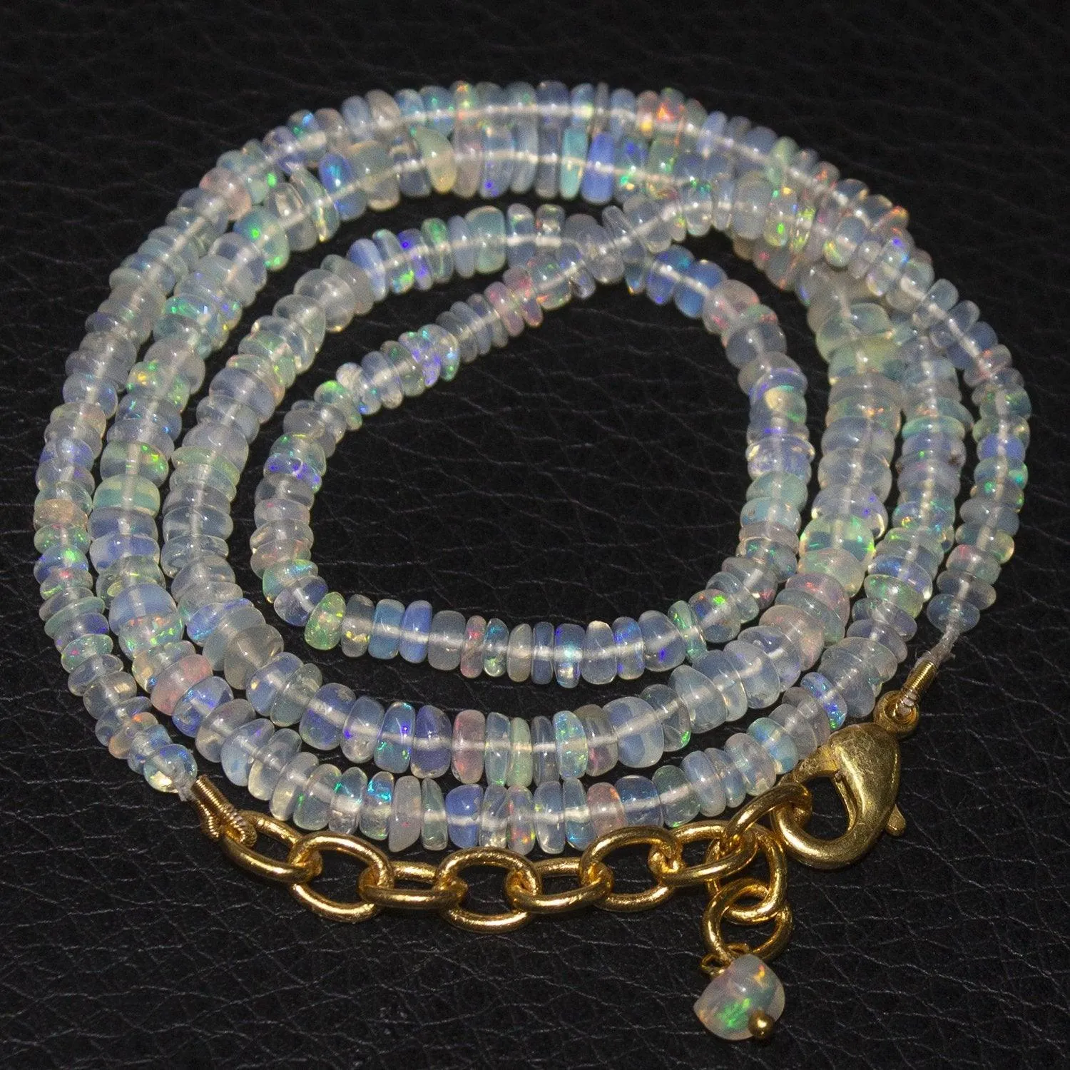 Welo Ethiopian Opal Rondelle Gold Plated Gemstone Beads Necklace 20"