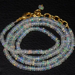 Welo Ethiopian Opal Rondelle Gold Plated Gemstone Beads Necklace 20"