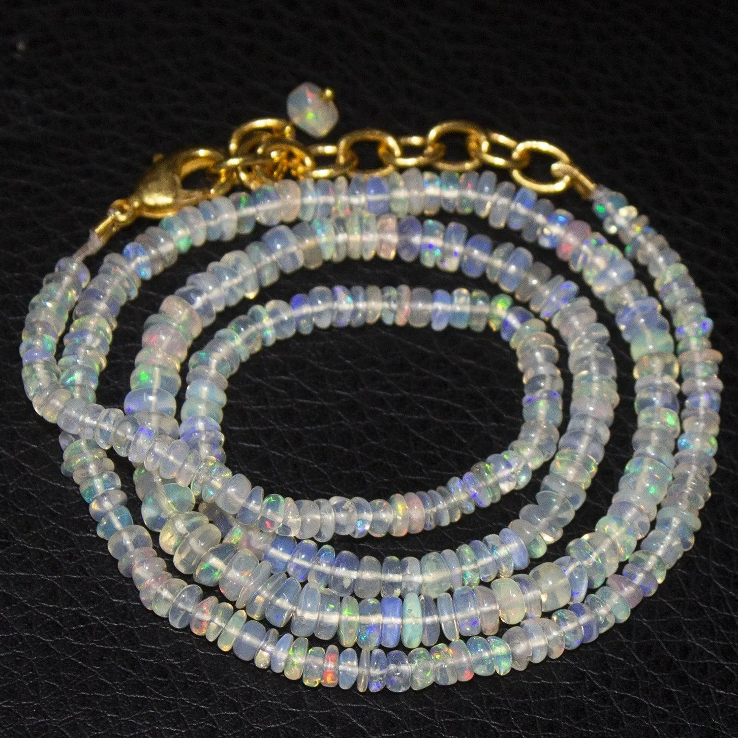 Welo Ethiopian Opal Rondelle Gold Plated Gemstone Beads Necklace 20"