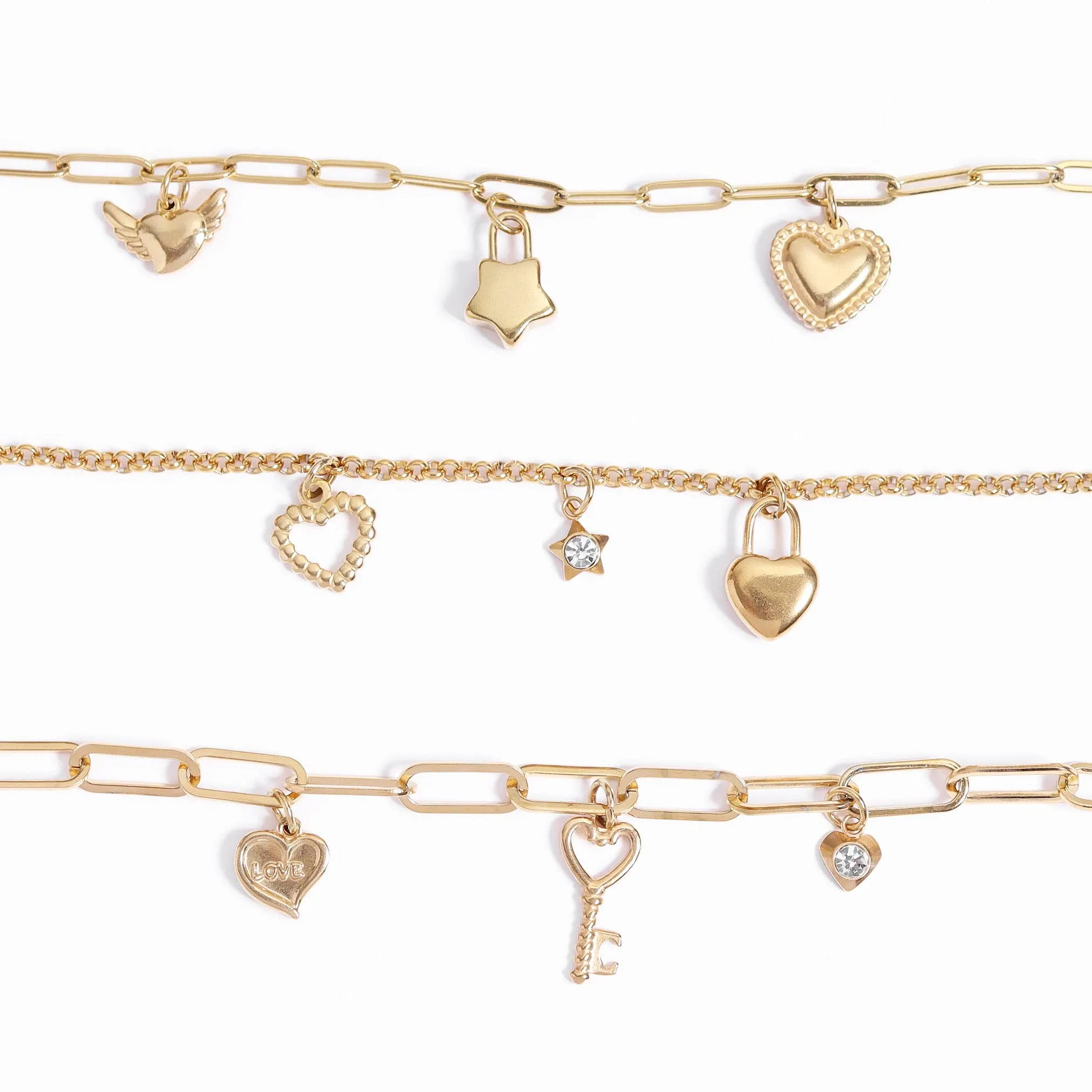 WJW - 18K Gold PVD Stainless Steel Star Padlock Charm