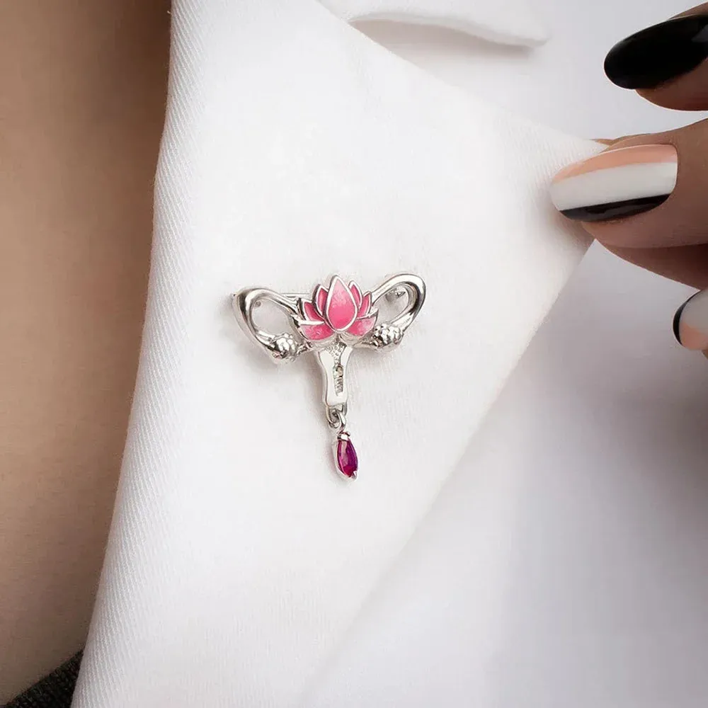 Woman's Womb Medical Jewellery Brooch Pins Gynecology Symbol of Medical Uterus Lotus Lapel Badge for Gynecologist Nurse