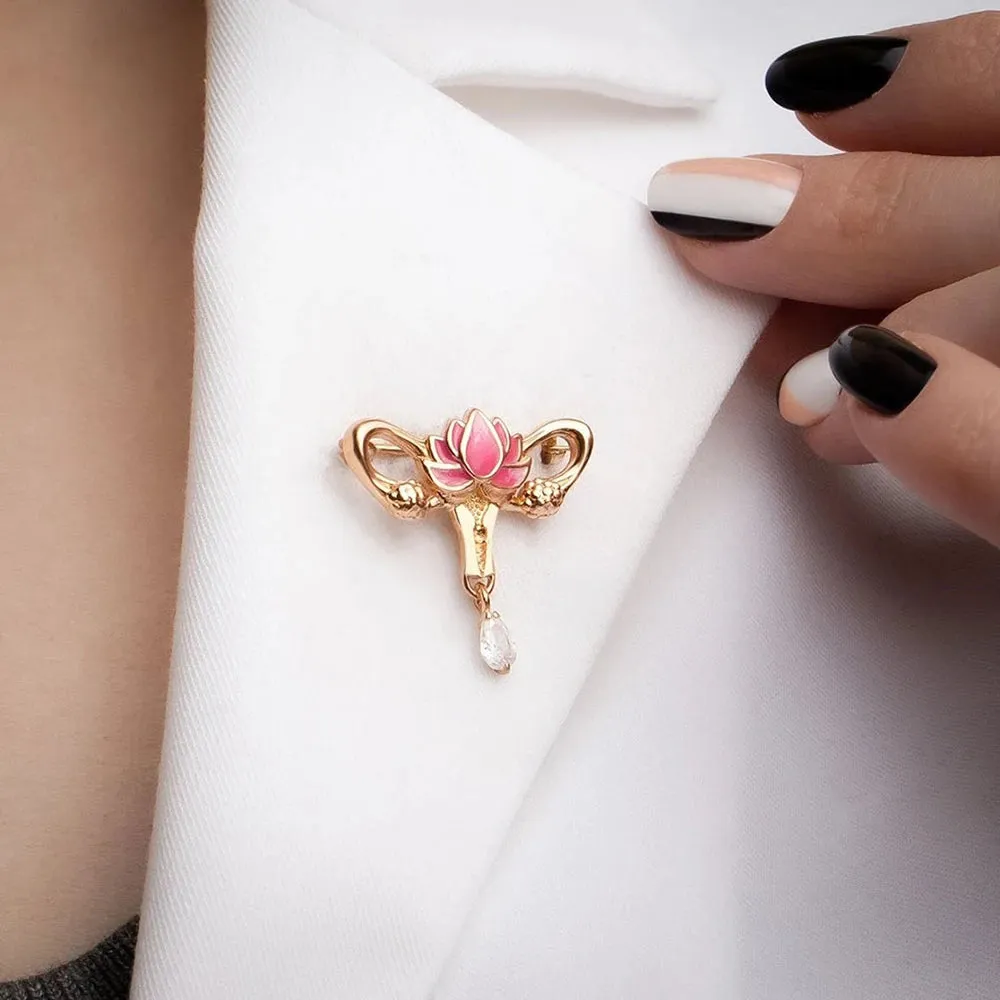 Woman's Womb Medical Jewellery Brooch Pins Gynecology Symbol of Medical Uterus Lotus Lapel Badge for Gynecologist Nurse