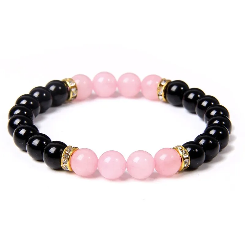 Women Elastic Bracelet Natural Pink Quartzs Stone