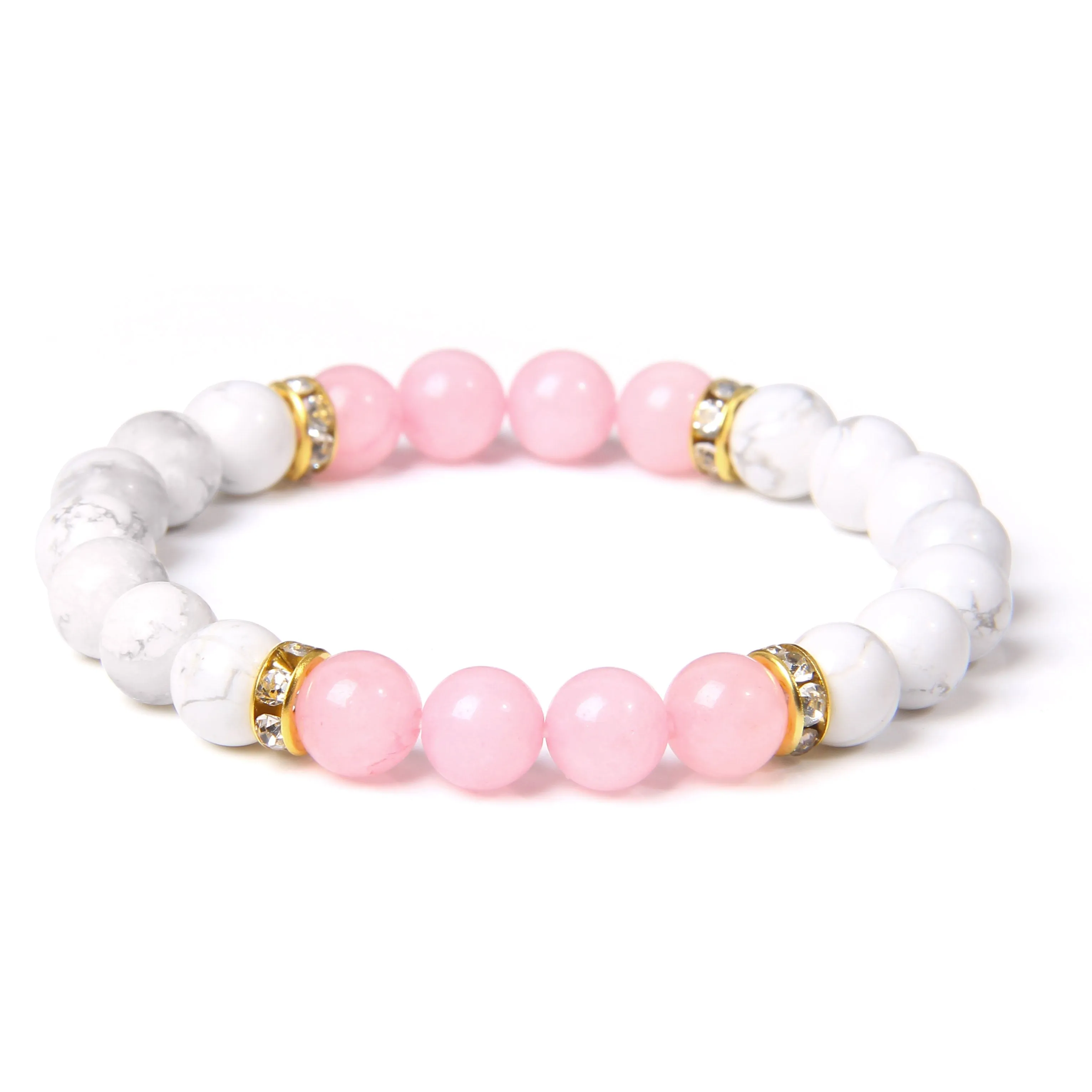 Women Elastic Bracelet Natural Pink Quartzs Stone