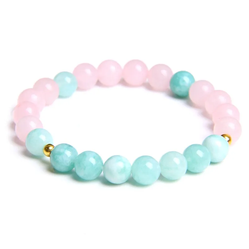 Women Elastic Bracelet Natural Pink Quartzs Stone