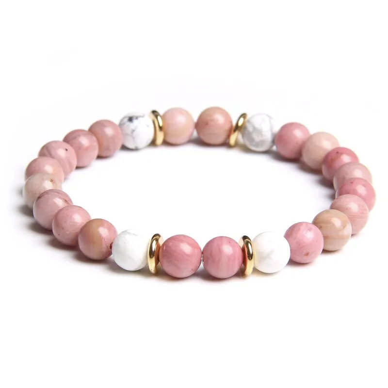 Women Elastic Bracelet Natural Pink Quartzs Stone