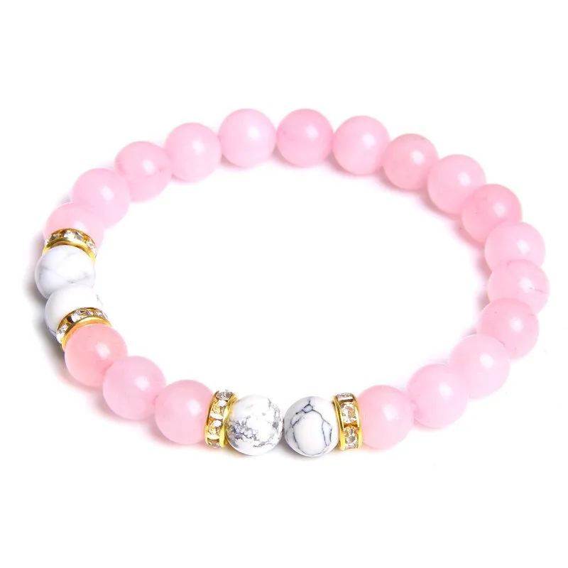 Women Elastic Bracelet Natural Pink Quartzs Stone