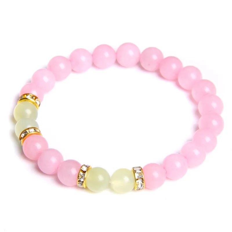 Women Elastic Bracelet Natural Pink Quartzs Stone