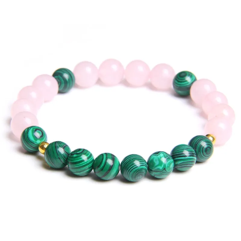Women Elastic Bracelet Natural Pink Quartzs Stone