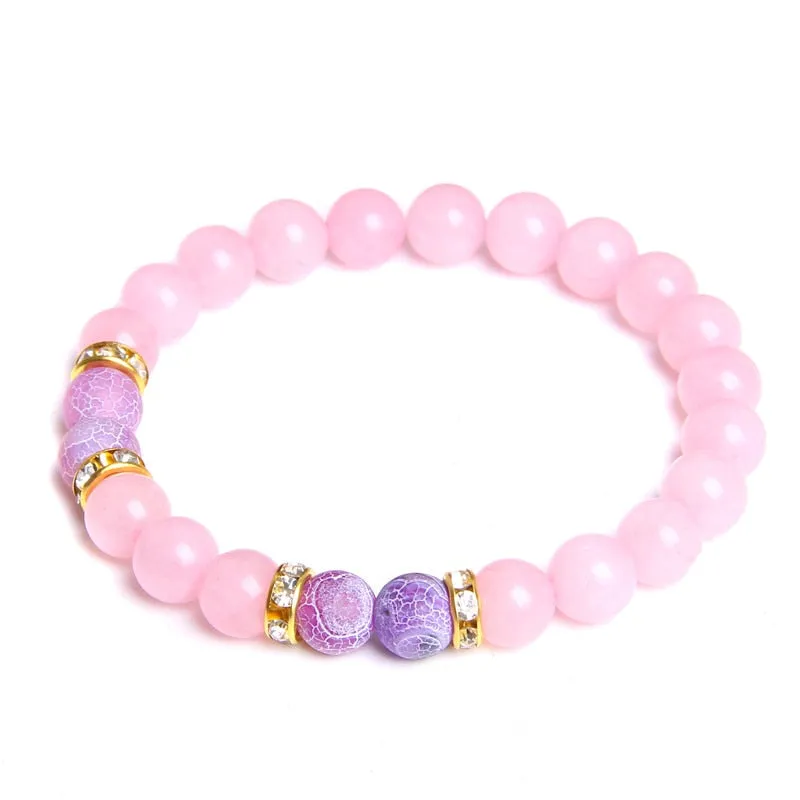 Women Elastic Bracelet Natural Pink Quartzs Stone