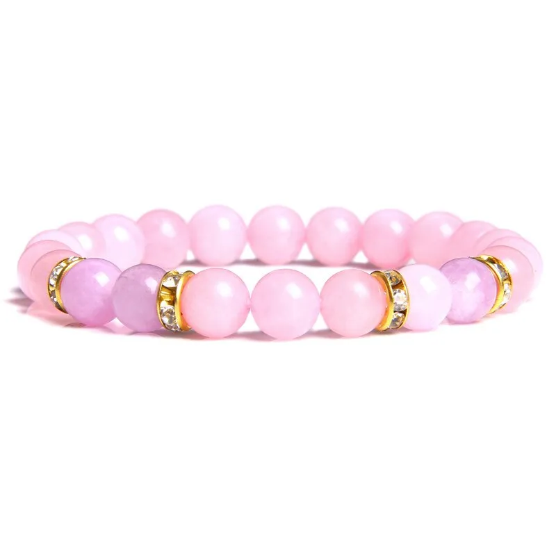 Women Elastic Bracelet Natural Pink Quartzs Stone