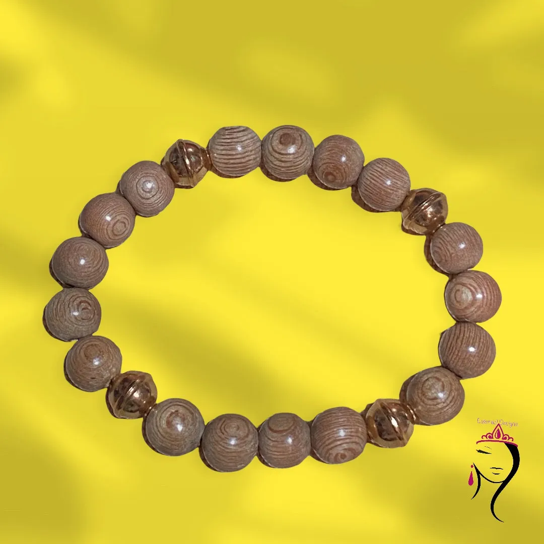 Wood & Goldtone Bead Bracelet, Size 7.25"  #17017